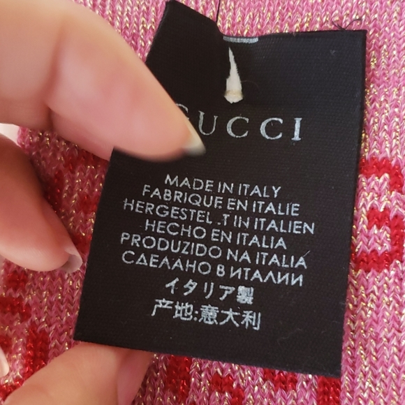 NEW GUCCI CALF SOCKS LAMÉ PINK AND RED - Picture 5 of 6